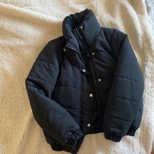 Black puffer bomber jacket